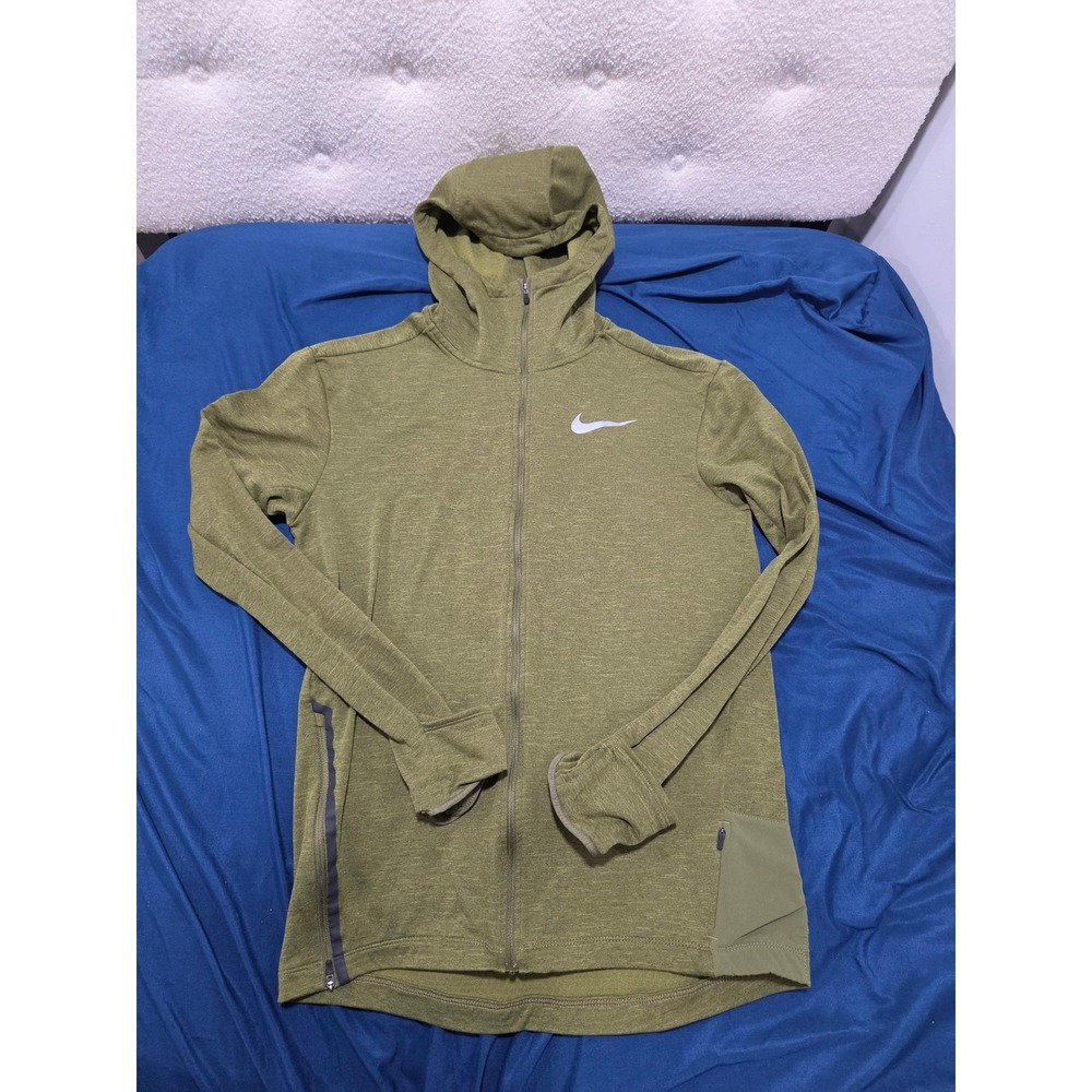 Nike Running Dri-FIT Full Zip Hoodie Mens Small Olive Green Heathered Jacket